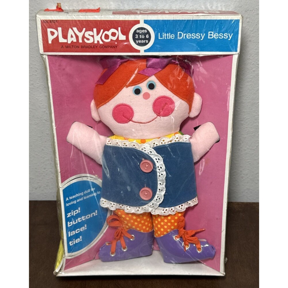 NEW NOS 1972 Playskool Little Dressy Bessy 10" Teaching Doll Button Zip Tie